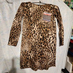 Grace & Emma Leopard Print Long Sleeve Tee shirt Dress Size 10/12Y